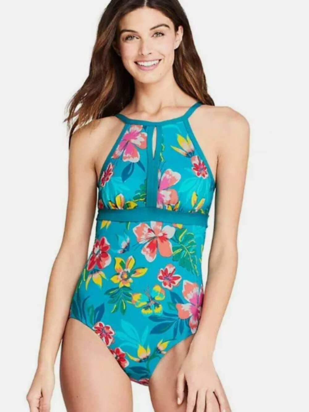Land's End Women's Size 10 Cup Size D One Piece Swimsuit Floral